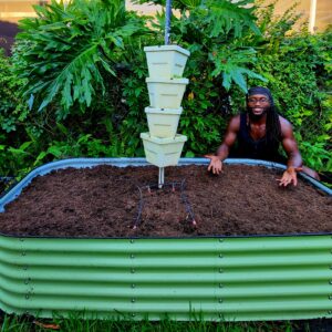 Olle Gardens Raised Bed Sage Green installed in backyard garden