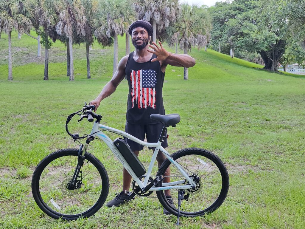 Devar with the 5th Wheel Discover Electric Bike after a ride in the park