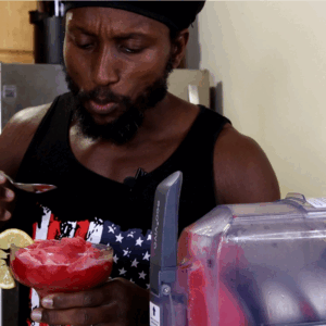 Ecoviva Slushie Machine turning Caribbean Glow Juice made with the Hurom H400 Slow Juicer into a refreshing frozen blend by Carib Sunsations